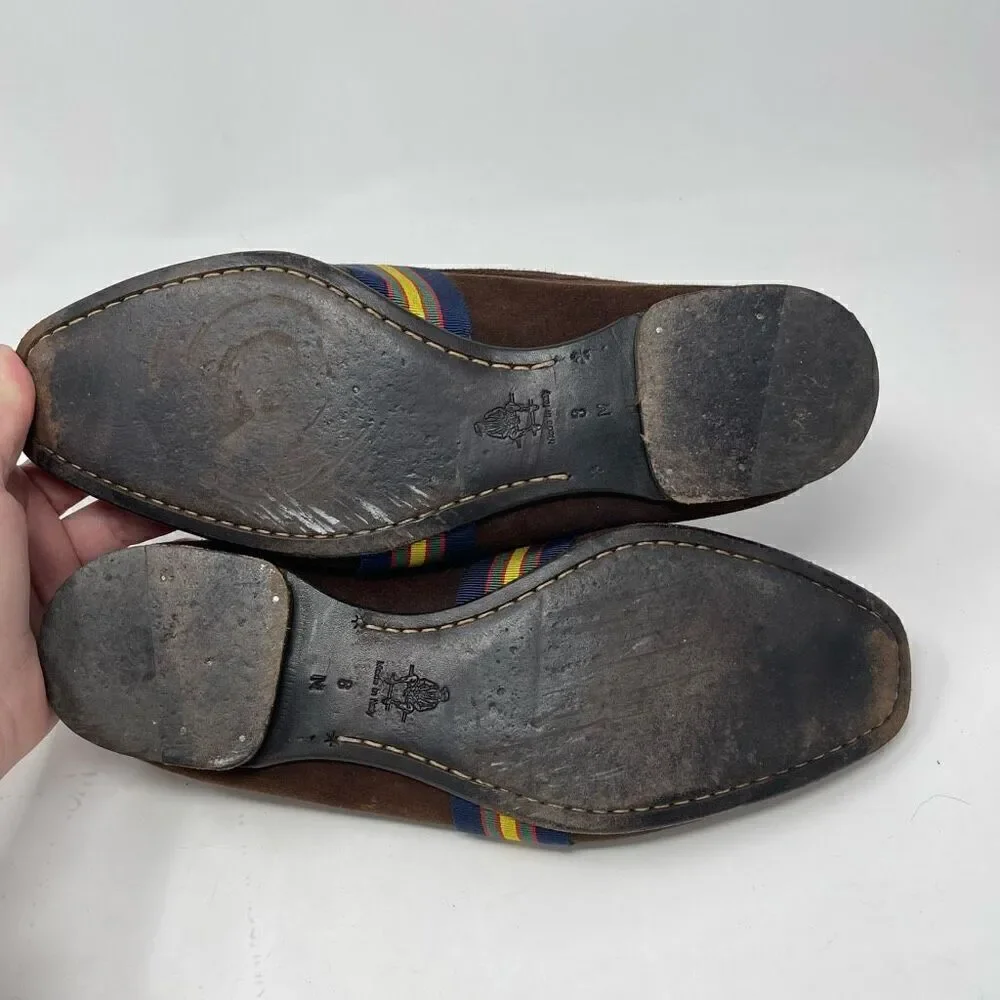 Paul Stuart Brown Blue Striped Herve Ribbon Band Slip on Suede Loafer Size 8